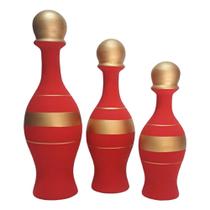 Trio Vasos Pinos de Boliche Grande em Cerâmica Fosca Decor - Red Gold Trio Vasos Pinos de Boliche Grande em Cerâmica Fosca Decor - Red Gold