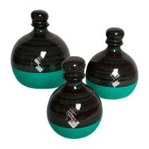 Trio Vasos Shalom Cerâmica De Sala Decorativos Black Green