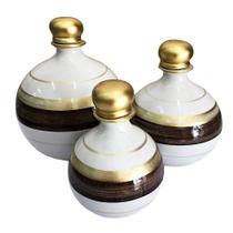 Trio Vasos Shalom em Cerâmica de Sala Decorativos - Gold Brown