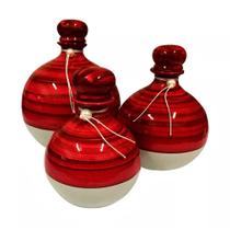 Trio Vasos Shalom Em Cerâmica De Sala Decorativos Vermelho - Retrofenna Decor