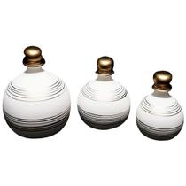 Trio Vasos Shalom Em Cerâmica De Sala Decorativos White Gold