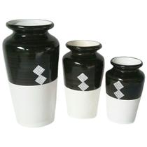 Trio Vasos Urnas Gregas em Cerâmica Decor de Sala - Black White