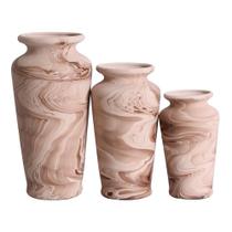 Trio Vasos Urnas Gregas em Cerâmica Fosca Decor - Bege Mescla