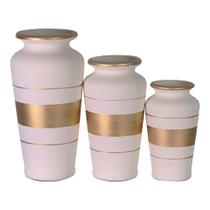 Trio Vasos Urnas Gregas em Cerâmica Fosca Decor - Nude Golden