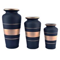 Trio Vasos Urnas Gregas Em Cerâmica Fosca Decor Sala Black