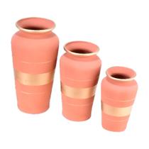 Trio Vasos Urnas Gregas em Cerâmica Fosca Decor - Terracota Golden