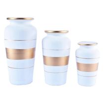 Trio Vasos Urnas Gregas em Cerâmica Fosca Decor - White Golden