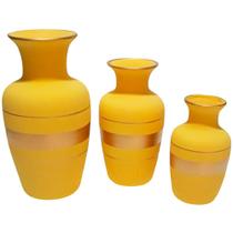 Trio Vasos Urnas Jad em Cerâmica Fosca de Aparador Decor - Amarelo Gold