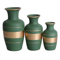 Trio Vasos Urnas Jad em Cerâmica Fosca Decorativas - Verde Golden Trio Vasos Urnas Jad em Cerâmica Fosca Decorativas - Verde Golden