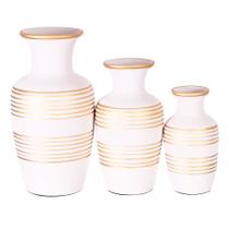 Trio Vasos Urnas Jad em Cerâmica Fosca Decorativas - White Gold