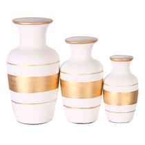 Trio Vasos Urnas Jad em Cerâmica Fosca Decorativas - White Golden