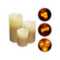 Trio Velas Led Pilha 3 Tamanho Dourada Parafina Chama Viva Trio Velas Led Pilha 3 Tamanho Dourada Parafina Chama Viva