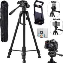Tripé 1,50 metros profissional + suporte 2 em 1 para tablet celular smartphone foto video estúdio