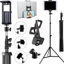 Tripé 2 metros profissional + suporte tablet smartphone com ajuste vertical e horizontal