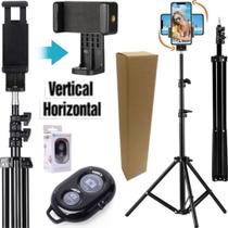 Tripé 2,10 Metros + Suporte Celular Smartphone Vertical Horizontal 360º foto vídeo estúdio - CJR