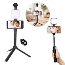 Tripé Bastão Selfie com Microfone LED e Controle Bluetooth para Fotos e Vídeos MTG4444