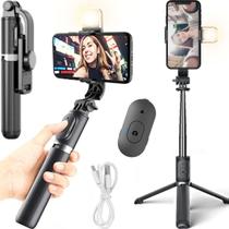 Tripé Bastão Selfie Steadicam Com Luz Led Controle Suporte Celular iPhone Foto Video