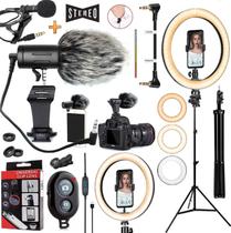 Tripé Celular Profissional Iluminador Ring Light Universal Gravação de vídeo Pelo Celular Microfone Direcional Cadióide Tripé Celular Profissional Iluminador Ring Light Universal Gravação de vídeo Pelo Celular Microfone Direcional Cadióide