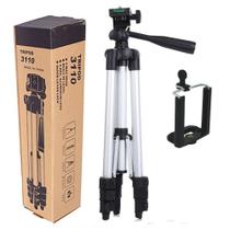 Tripé de Alumínio para Câmera Fotográfica e Celular Profissional Universal 1,0 metro Flexível Prata Tripé de Alumínio para Câmera Fotográfica e Celular Profissional Universal 1,0 metro Flexível Prata