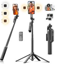 Tripé de telefone Selfie Stick Funxee 180 cm com controle remoto e 2 LEDs Tripé de telefone Selfie Stick Funxee 180 cm com controle remoto e 2 LEDs