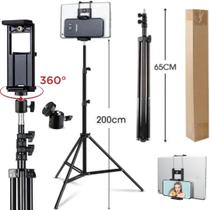 Tripé Pedestal 2 metros + adaptador 360 graus e suporte compatível com ipad iphone tablet celular