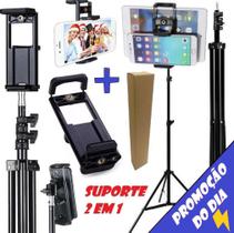 Tripé Pedestal 2 Metros Suporte Apoio Encaixe Para Tablet Celular Universal 2x1 Foto Selfie Youtuber Gravar Vídeos