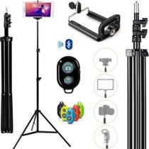 Tripé Pedestal 2,10 metros Universal para Câmera Celular Estúdio Foto Vídeo Filmagem