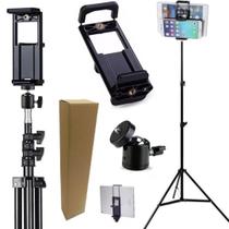 Tripé Pedestal 2m + Suporte Apoio Tablet iPad Celular Ajuste 360 Inclinação Vertical Horizontal