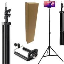 Tripé Profissional 2,10M Câmera Celular Pedestal Robusto Iluminador Universal Ring Light Youtuber Suporte