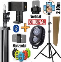 Tripé Profissional Câmera Suporte Vertical Apoio Celular Foto Selfie Make Gravação Vídeo Smartphone Youtuber + Controle Tripé Profissional Câmera Suporte Vertical Apoio Celular Foto Selfie Make Gravação Vídeo Smartphone Youtuber + Controle
