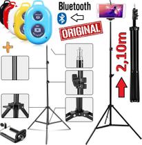 Tripé Profissional Grande Pedestal Robusto Reforçado 2,1m Suporte Celular Controle Bluetooth Foto Vídeo Selfie Youtuber