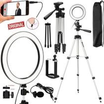 Tripé Profissional Iluminador Led Anel Ring Light + Microfone de Lapela Para Celular Smartphone Universal Tripé Profissional Iluminador Led Anel Ring Light + Microfone de Lapela Para Celular Smartphone Universal