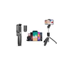 Tripé selfie stick bastão de selfie com controle bluetooth 1m renux re-spo-5217 preto