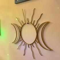 Tríplice Deusa Lunar com Sol Escultura Wicca em Ferro 60x46cm Dourado