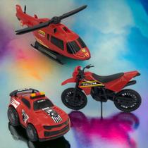 Triplo BS Kit de Brinquedos de Polícia com Carro, Moto e Helicóptero - Vermelho