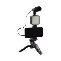 TriPod Celular Estabilizador Luz Led Com Microfone Gravação TriPod Celular Estabilizador Luz Led Com Microfone Gravação