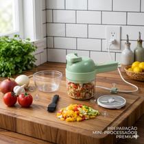 Triturador Alimentos Mini Processador Elétrico 4x1 Cortador Legumes Temperos Alho Cebola Recarregável USB Sem Fio Lâmina Inox Picador Portátil Cozinha