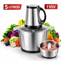 Triturador De Alimentos Elétrico 5L Inox Multiprocessador 2 Velocidades Picador De Carne Alho Cebola Temperos 110V ou 220V