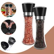 Triturador de Temperos 200ml Vidro Transparente Tampa Colorida Modo Manual Ergonômico para Sal, Pimenta, Ervas e Especia