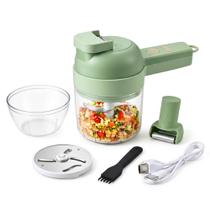 Triturador Elétrico Multifuncional 4x1 Recarregável USB Sem Fio Verde Cortador Alho Cebola Legumes