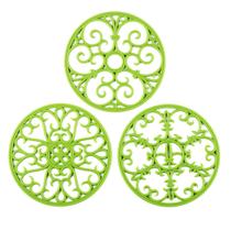 Trivet Mat Colinda, silicone, antiderrapante, resistente ao calor, verde, conjunto 3