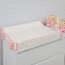 Trocador Americano Comoda Fraldas Impermeável Anatomico Com Abas Bebê Enxovais Capa Plástica Off White com Rose