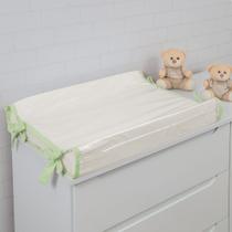 Trocador Americano Comoda Fraldas Impermeável Anatomico Com Abas Bebê Enxovais Capa Plástica Off White com Verde