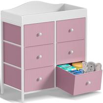 Trocador BOLUO 83x50x95cm com 6 Gavetas de Tecido Rosa Trocador BOLUO 83x50x95cm com 6 Gavetas de Tecido Rosa