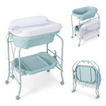 Trocador de bebê HONEY JOY com banheira, dobrável, azul