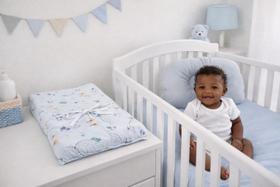 Trocador Fraldas Bebê Porta Fralda com Travesseiro anatômico Kit 2 em 1 Enxoval Menino azul Infantil Marca Papi