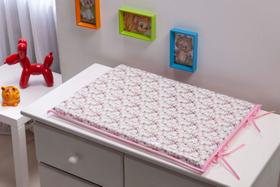 Trocador para Bebe Menina Floral Sara Rosa Galho marrom com vies rosa