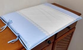 Trocador Para comoda Bebe Azul e Bege com Guippir Luxo