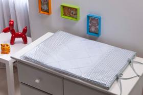 Trocador para comoda de Bebê Nervurado com Guippir Chevron Cinza e branco Luxo Trocador para comoda de Bebê Nervurado com Guippir Chevron Cinza e branco Luxo