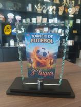 Troféu De Vidro Para Futebol Com Base Mdf de Terceiro Lugar 18 Cm